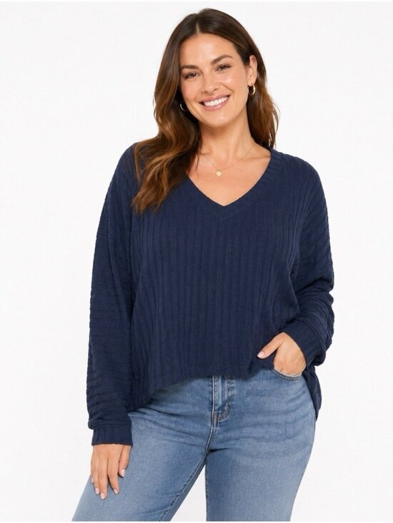Hippie Rose Sweaters - Hippie Rose womens Top Sz XL Shirt blouse Comfy V-Neck Ribbed Blue Minimalist